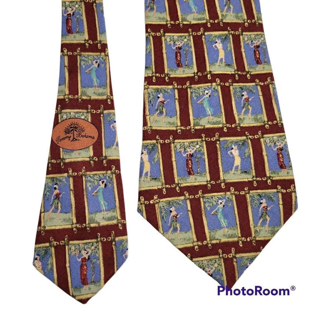 Tommy Bahama Mens Neck Tie Red Hawaiian Hula Girls Aloha Tropical All Silk USA‎ - Picture 2 of 12